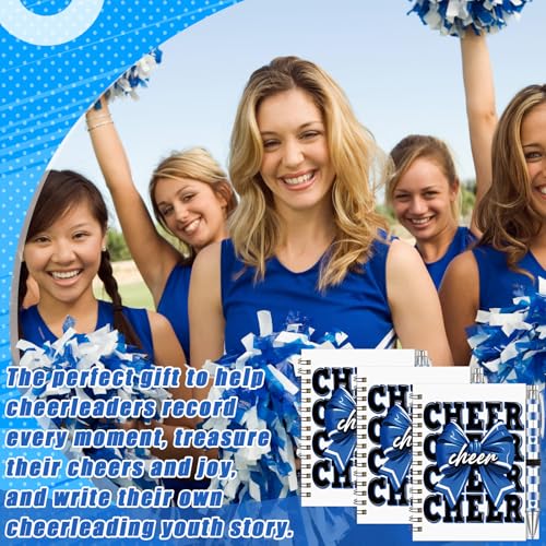Resurhang 12 Sets Cheerleader Gifts Bulk Blue Bow Spiral Cheer Notebook Pen - style: Cheer Team