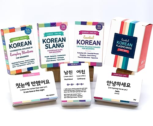 3-Pack Gift Set Korean Basic Conversation Flashcards – Essential Phrases, Everyday Situations, Slang + Free MP3 Audio - style: 3-Pack Gift Set