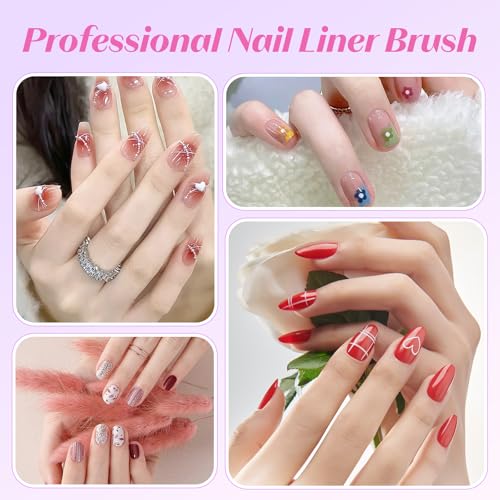 Liner Brush for Nails, 5 Pcs Thin Nail Art Brushes - color: Pink2