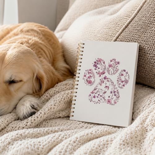 VONTP Pink Cute Dog Paw Floral Journal Spiral Notebooks, 5.5x8.3 Inches - color: 002-Pink