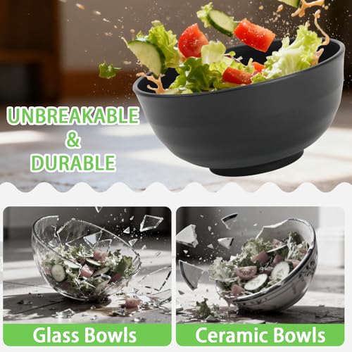 Wheat Straw Bowls Set of 6, Unbreakable Lightweight 60 OZ Salad Bowls for Kitchen and Camping, Big Plastic Bowl for Serving, Cereal, Ramen, Soup, Microwave & Dishwasher Safe, Black - color: Black, size: 60 OZ