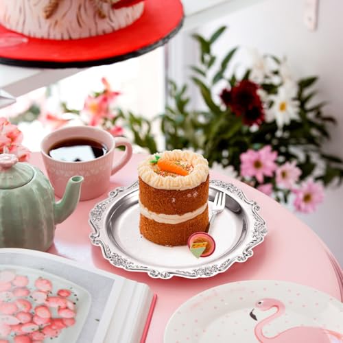 Silver Serving Tray Decorative Platter, 7.86 Inch Iron Dessert Plate, Food Cupcake Vanity Jewelry Display Wedding Party