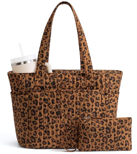 Bagstellar Quilted Tote Bag for Women Teacher Nurse Cotton Laptop Work Tote - color: Leopard