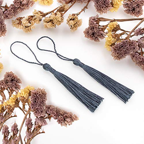VAPKER 100 Pieces Dark Gray Color 13cm/5-Inch Silky Handmade Soft Tassels Floss Bookmark Tassels with 2-Inch Cord Loop for Jewelry Making, DIY Projects, Bookmarks - color: T:dark Gray
