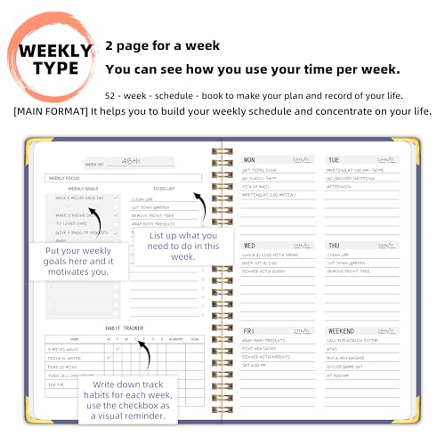 Undated Weekly Planner with To-Do List & Habit Tracker, 6" x 8" - color: Purple-Metal corner