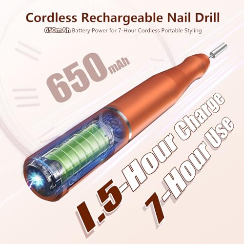 TUOBEO Cordless Nail Drill Electric Nail File Kit, Rechargeable Efile Set - color: Orange