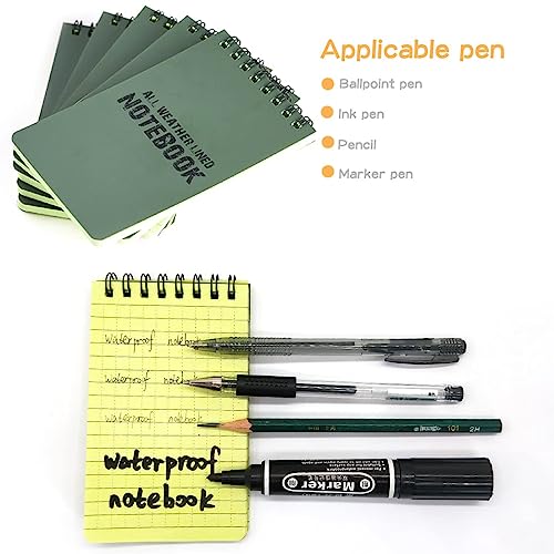 20 Pack Waterproof Notebook, All Weather Shower Pocket Size Tactical Notepad Top Spiral Steno Notepads Green Grid Paper Eye Protection for Outdoor Activities Recording (3 x 5 in) (20)