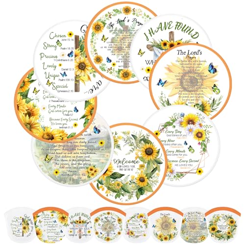 Gejoy 24 Pcs Christian Church Sunflower Fly Disc Hand Fan Foldable 8 Style - color: Sunflower