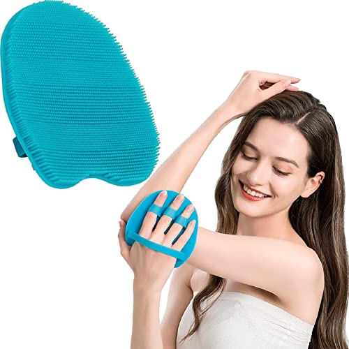 1 Pack Pure Silicone Food-Grade Body Brush Shower Cleansing Scrubber - color: # Blue