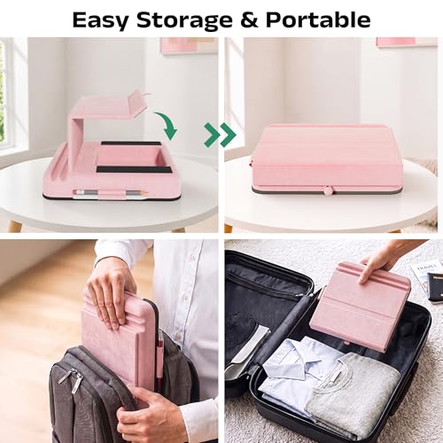 Tablet Pillow Stand, Multi-Angle Foldable iPad Holder for Bed, Sofa, Desk, Lap, Soft Pad Dock with Storage Pocket & Stylus Mount, for 4.7-13" Devices iPad,iPhone,E-Reader,Books (Pink) - color: Pink
