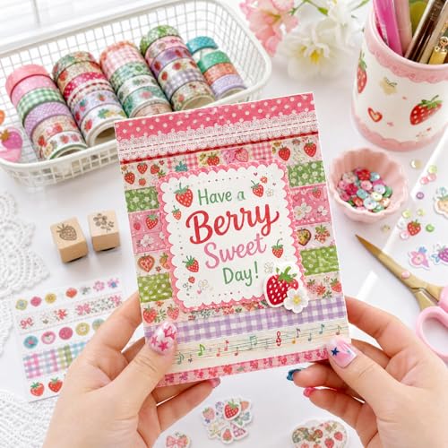 Washi Tape Set - 35 Rolls 2M Per Roll Strawberry Pastel Cute Scrapbook Tape - color: Colorful Strawberry Farm