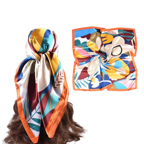 35 Inches Silk Head Scarf-Satin Hair Scarves Silk Bandana Scarf Headscarf for Women's Fashion Scarves - color: Colorful Sunflowers - Orange
