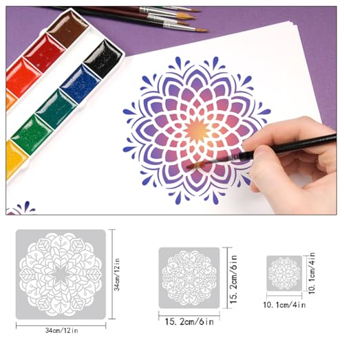Mandala Stencils, 9pcs Reusable Plastic Mandala Dotting Templates for DIY Art, Home Decor & Crafts (4x4in)