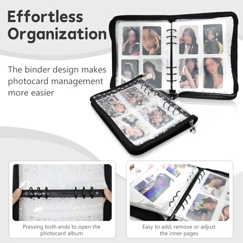 A5 Photocard Binder Holder Photo Card Storage Book 320 Pocket, Black - color: Black