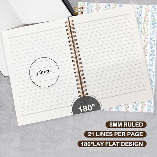 VIIJJUE Floral Journal Notebook,Blue and Pink Flower Botanical Journals for Writing, Elegant Aesthetic Plants Hardcover Spiral Notebooks, 5.5x8.3 Inch - color: Full-page flower-03