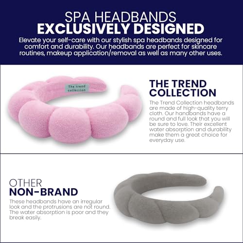 10 Pack Spa Headband and Wristband for Washing Face, Makeup and Skincare. Puffy Terry Cloth, Non Slip Get Ready Hairband for Women, Teens, Girls. Cute Hair Accessories. (Pink) - color: Pink
