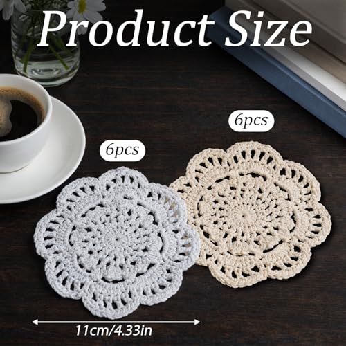 JJUNW 12 PCS Crochet Doilies, 4 Inch Round Lace Placemats for Cup Coasters
