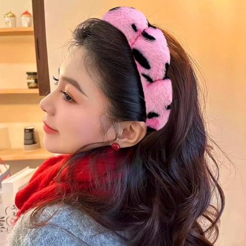 AOENJIE Spa Headbands for Washing Face or Makeup, Sponge Bubble Skincare Headbands, Puffy Terry Cloth Hairband for Women, Skin Care Makeup Headwear Hair Accessories for Girls (Leopard Pink) - color: Leopard Pink