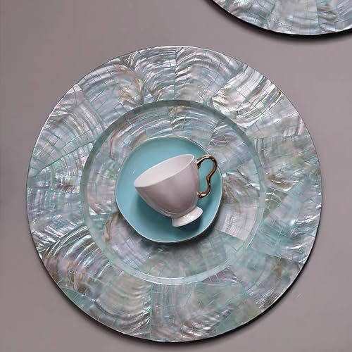 i-lan 13" Mother of Pearl Charger Plates,Shell Inlaid Wooden Décor,Set of 2 - style: Style 11