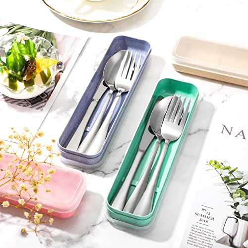Yinkin 4 Pack Travel Silverware Set with Case for Lunch,Beige - color: Beige