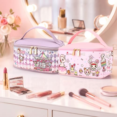 tokidoki Makeup Bag, PU Leather Cosmetic Organizer with Handle - color: Candy Carnival-A, size: A(9.4*5.1*5.5 inch)