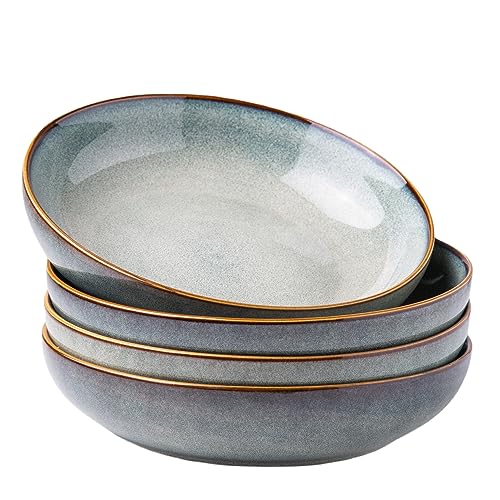AmorArc 8.5’’ Ceramic Pasta Bowls Set of 4, 36oz Large Stoneware Bowls Set - color: Ocean Blue, size: Set of 4