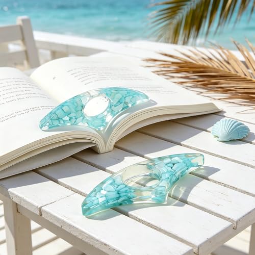Book Page Holder, Dried Flower Resin Thumb Book Page Holder 2 Pieces Gifts for Book Lovers Book Accessories for Book Lovers Readers Teachers Students - color: Crescent: Cyan