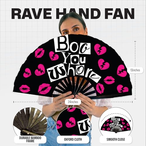 SoJourner Bags Boo Rave Fan - Large Folding Clack Fan for Men and Women - Rave Accessories for EDM, Line Dancing, Cosplay, Concerts and More - color: Boo You *****