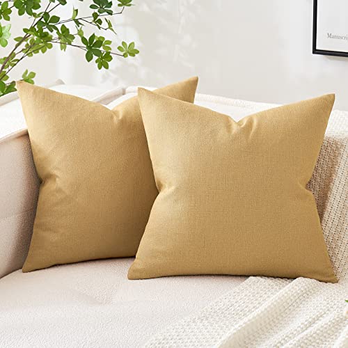 MIULEE Pack of 2 Decorative Linen Burlap Textured Pillow Covers Farmhouse Boho Accent Pillowcases Spring Home Decor for Couch Sofa Bedroom Living Room 18x18 Inch Mustard Yellow - color: Mustard Yellow, size: 18" x 18" (Pack of 2)