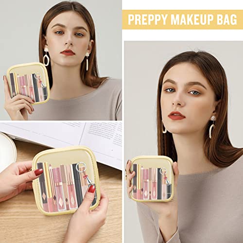 Mini Clear Travel Makeup Organizer Bag for Purse, Small Cute Makeup Bag Preppy Cosmetic Zipper Pouch Purse, Transparent PVC & Nylon Waterproof Coin Pouch Sanitary Napkin Storage Bag for Women(Beige) - color: Beige-Clear, size: Mini