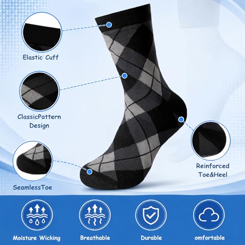 6 Pairs Mens Dress Socks, Men Business Cotton Crew Socks - color: Black