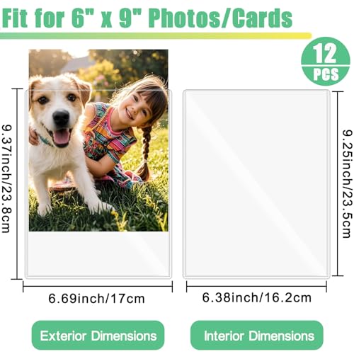 12PCS 6" x 9" Clear Rigid Card Sleeves – Waterproof Hard Plastic Protectors for Postcards, Prints, Photos, Trading & Sports Cards – Top Load Jumbo Sheet Holders - size: 6" x 9"