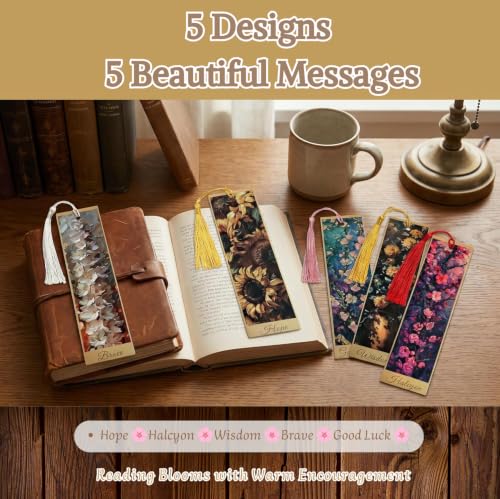 5Pcs Printed Paper Floral Vintage Oil Painting Book Marks with Tassels - color: Set D