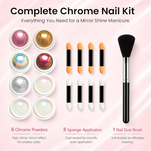 Beetles Chrome Nail Powder Set 8 Colors Mirror Effect Metallic - color: Multicolor-8