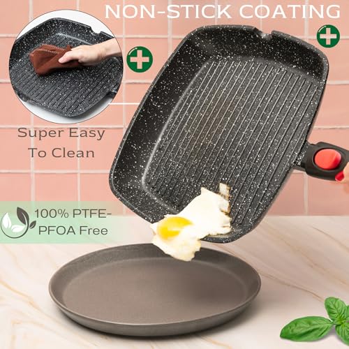 Moss & Stone Grill Pan for Indoor Cooking 11Inch Nonstick Square Grill Pan - style: Square Grill Pan RV-Friendly Design