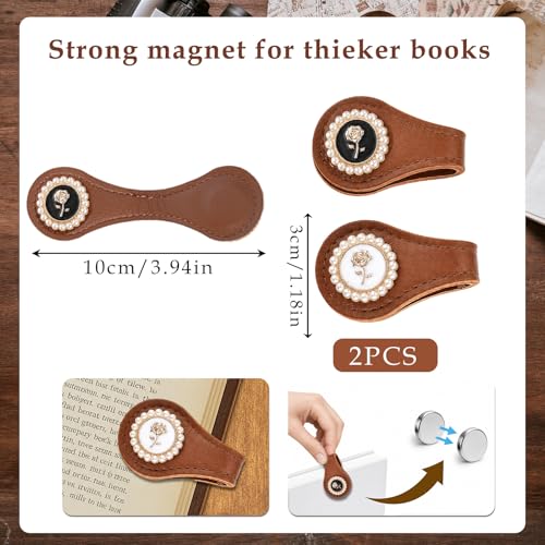 Vintage Magnetic Leather Bookmarks - 2 Pcs Rose Book Mark Gifts PU Magnet Page Marker Clips for Reading Women Girls Kids Lovers Bookish Students Teachers School Office Birthday Accessories - style: Rose