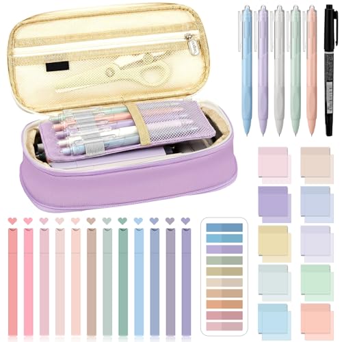 Jutom 39 Pcs Aesthetic Book Annotation Kit,Purple,Cute Style - color: Purple Beige, style: Cute Style
