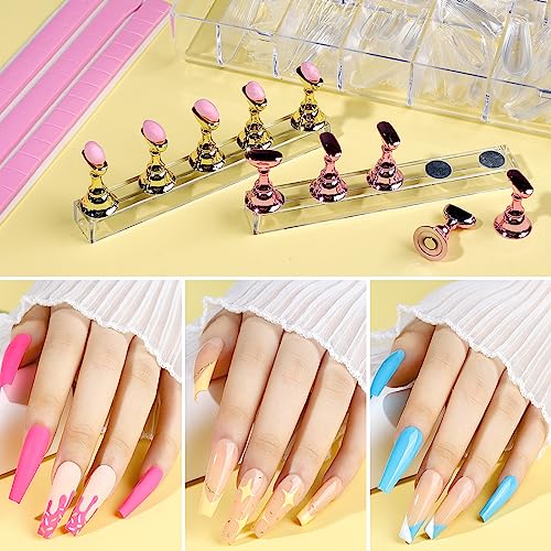 Teenitor Press On Nail Kit - Clear Coffin Nail Tips, Art Brushes, Dotting Pen, Glitter, Stickers & Rhinestones - color: Black