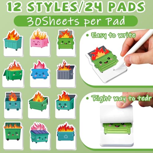 Yinder 24 Pads Fun Sticky Notes Kawaii Dumpster Fire Memo Pad Bulk - color: Multicolor, size: Dumpster