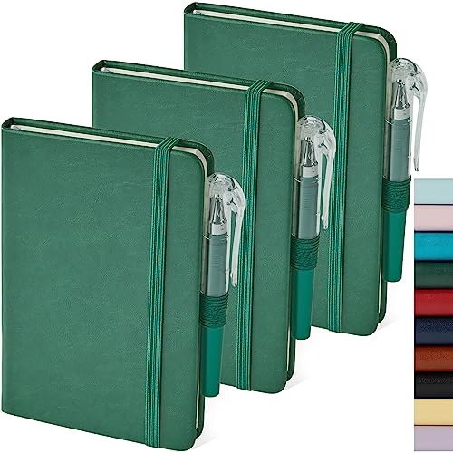 NIRMIRO 3 Pack Pocket Notebook Journals, Mini Small Leather Lined Journal Notebooks for Note Taking, Small Notepad with Pen Holder, Dark Green - color: 3 Dark_Green, size: A6