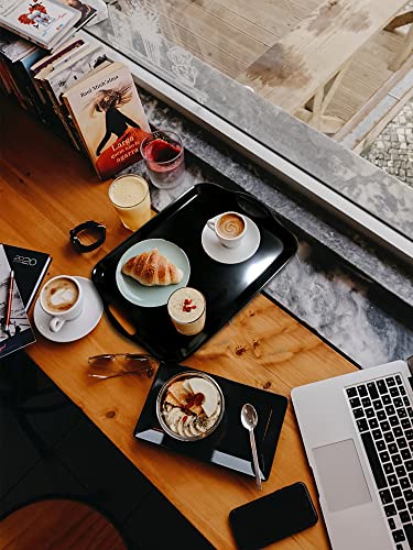 KAQAHIDO Large Melamine Serving Trays for Eating, Set of 2, Black - color: Black