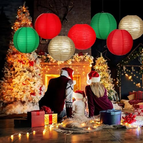 Green Red Paper Lanterns Decorative 12pcs Christmas Hanging Decorations for Graduation Anniversary Birthday Party - color: Red,chistmas Green,gold