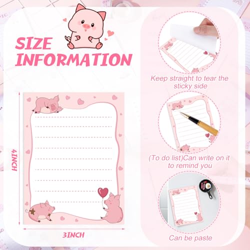 Gilprop 24 Pads Kawaii Pink Pig Sticky Notes, 720 Sheets 3x4 Inch Cute Cartoon Self Stick Notepads, Removable Adhesive Memo Pads for Office Home, Gift for Women Pig Lovers Christmas - style: Pink Pig