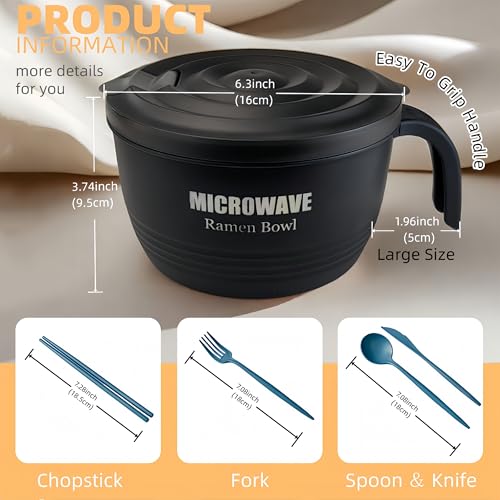 Layron Large Ramen Bowl, Ramen Noodle Bowls Microwavable 45 oz, Ramen Cooker, Microwave Pasta Cooker, Ramen Bowl Microwave Gift for College Male Female Dorm Room (black) - color: Black