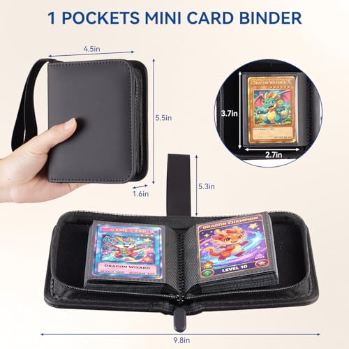 Mini Card Binder, EDUDIIU Small Pokemon Card Binder 30 Pages Holds 60 Cards - color: Black