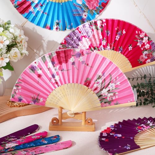 Zonon 4 Pack Hand Held Folding Fans for Women Silk,Vintage Floral - style: Vintage Floral