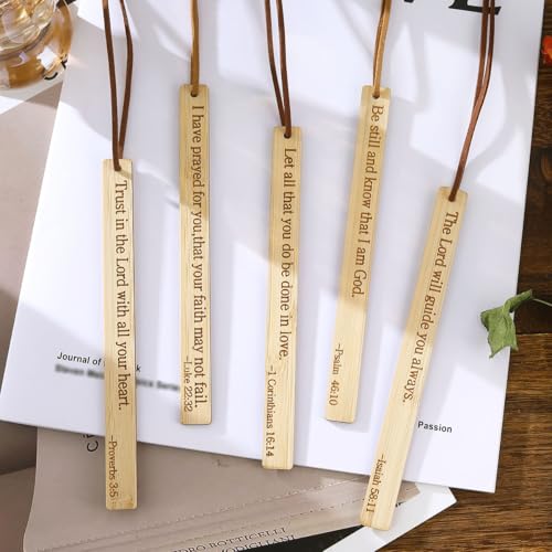 10 Pcs Bible Bookmarks for Men Women, Bamboo Bulk Christian Bookmarks Gifts Book Marks for Reading Bible Accessories (Simple) - style: Simple