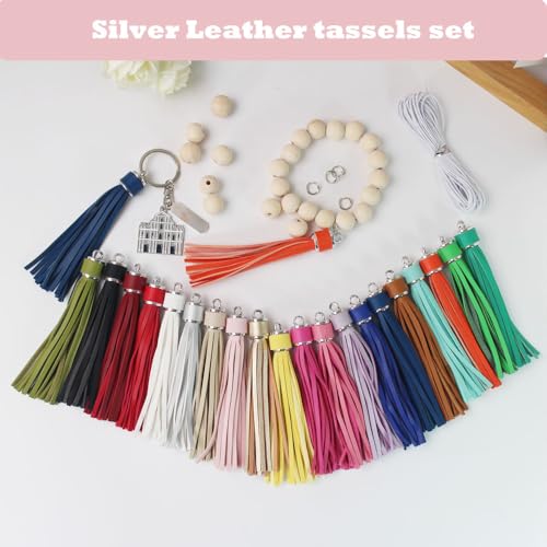 4.3'' Assorted Leather Tassels 20Pcs with Silver Caps - color: Mixed