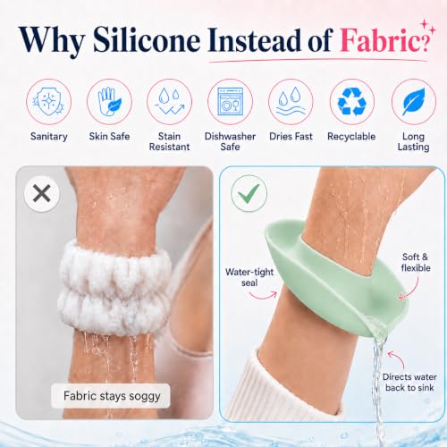 LiquiBands Face Washing Wristbands - Original Drip Catch Cuffs (Green, S/M) - color: Sage Green, size: S/M