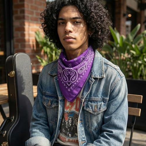 The Peacock Crew Premium Soft Cotton Bandanas Pack for Men and Women Paisley 22 x 22 inches - color: Pack of 10 Royal Purple